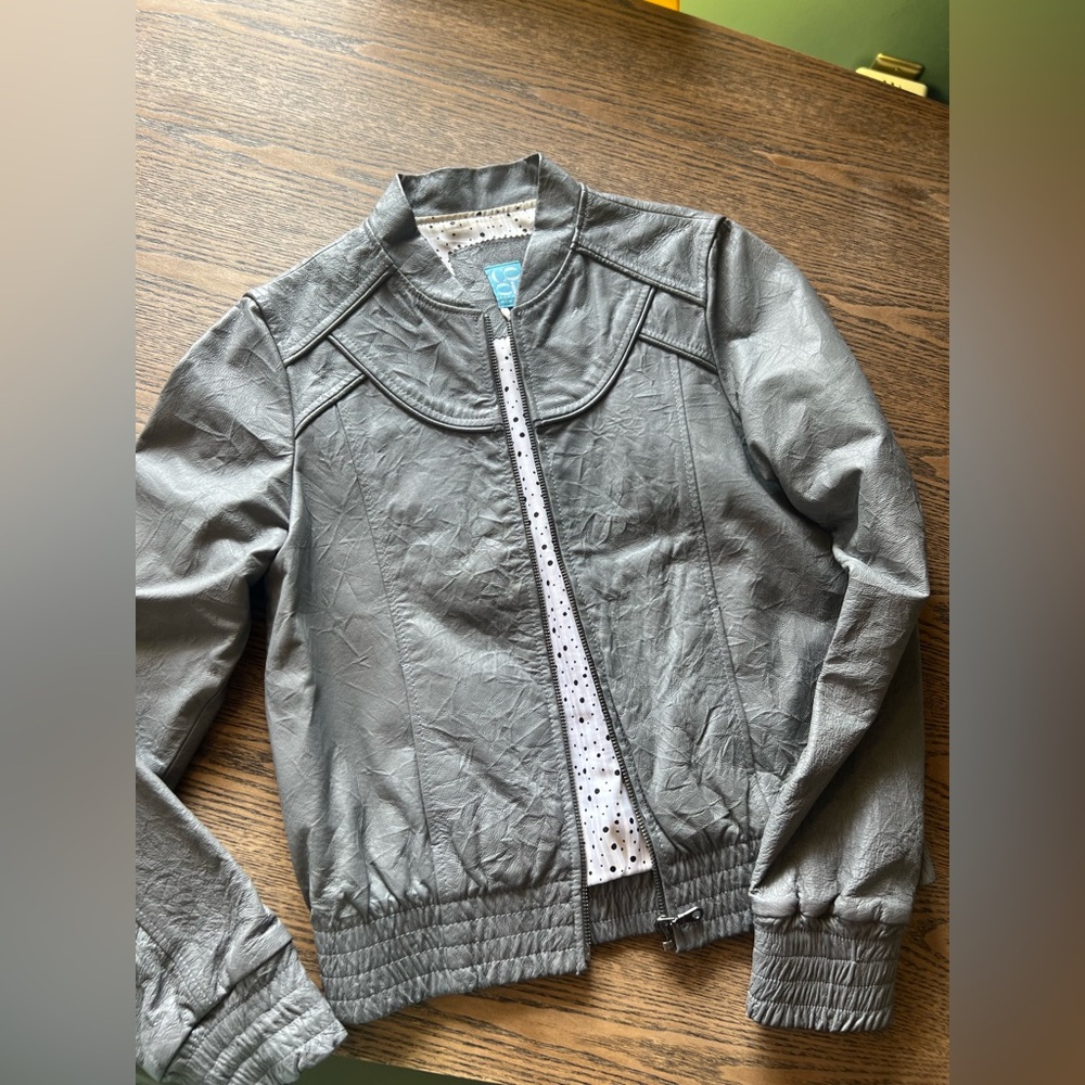 Barney’s New York CoOp Gray Leather Bomber Jacket (S)